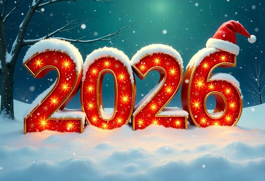 2026 red numbers with lights and hat