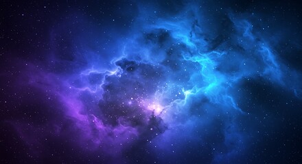 Vibrant blue and purple nebula with glowing stars and cosmic dust, a stunning depiction of deep space and celestial wonders