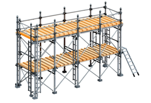 Construction Scaffolding with Wooden Planks in Industrial Setting