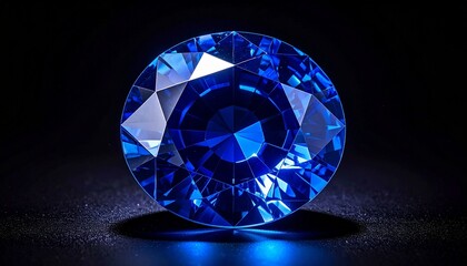 Faceted blue gemstone with brilliant cut on dark background, showcasing dazzling reflections, vivid color, and high craftsmanship.
