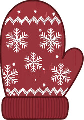 Festive red mitten with snowflake pattern evokes winter holiday cheer design