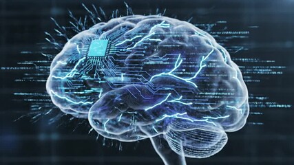 Conceptual digital brain with integrated circuitry displayed - Powered by Adobe