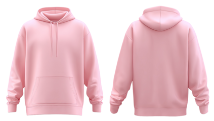 Front and back view of a pale pink hoodie