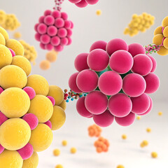 3d render of molecule,, Molecules, Pink and yellow molecules, 3d render of molecule pink and yellow of molecule 3d render of molecule
