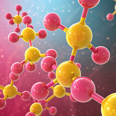 3d render of molecule,, Molecules, Pink and yellow molecules, 3d render of molecule pink and yellow of molecule 3d render of molecule