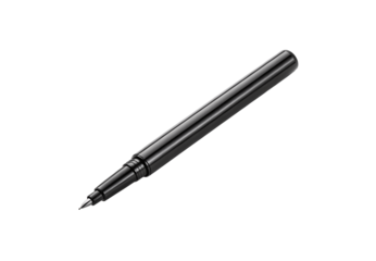 Black marker pen diagonal angle, sleek design, professional writing instrument, modern appearance, isolated on a transparent background