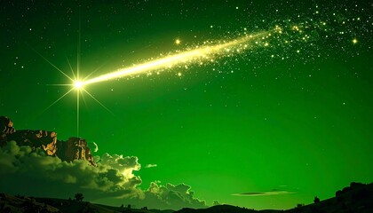 Fototapeta premium Representación intensa de una estrella fugaz o un cuerpo celeste extremadamente brillante, en alusión a la Estrella de Belén.