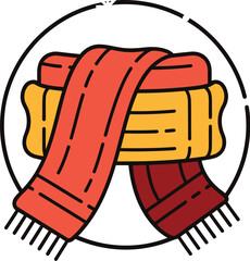 Warm winter scarf illustration on a light blue background with snowflakes art