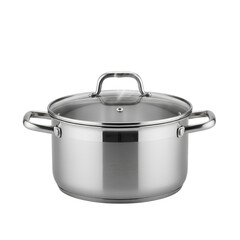 A stainless steel cooking pot with a glass lid, designed for preparing delicious meals