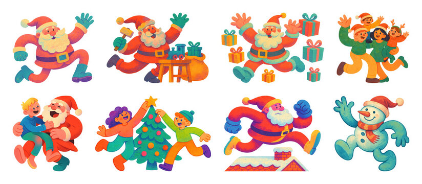 PNG Festive Santa joyful illustrations, element set on transparent background - Powered by Adobe