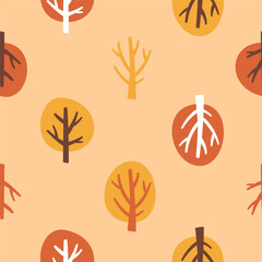 Autumn tree pattern. Seamless vector print with fall trees.