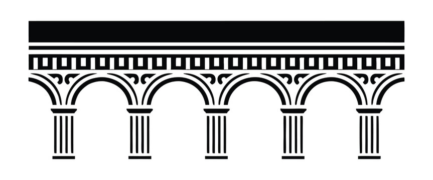 Monochrome classic archway with columns and ornate frieze, ancient architectural element design