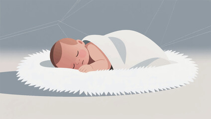 Illustration Of A Baby Sleeping Peacefully Facing Sideways Vector Design Template