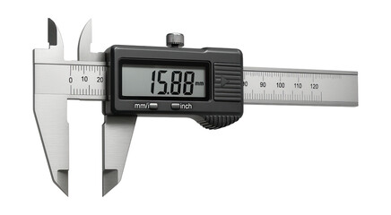 Digital caliper with LCD display for precise metric/imperial measurements in engineering