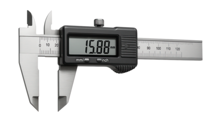 Digital caliper with LCD display for precise metric/imperial measurements in engineering