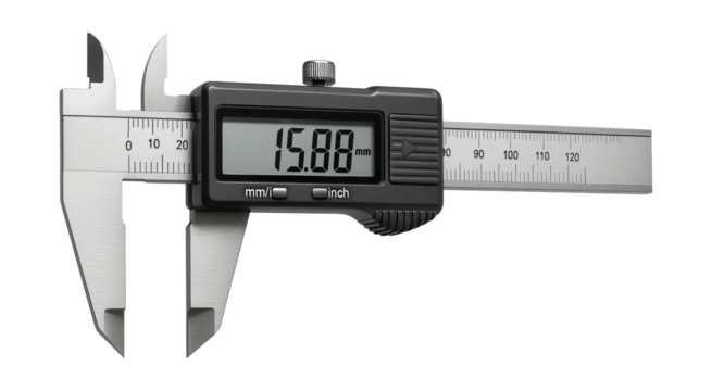 Digital caliper with LCD display for precise metric/imperial measurements in engineering