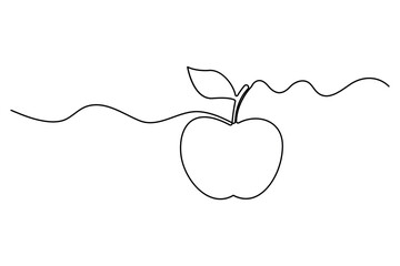 One line continuous apple fruit drawing vegan outline minimal vector illustration
