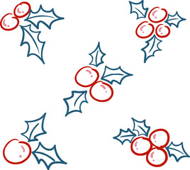 Hand draw Holly leaves and berry illustration for decoration on Christmas holiday event and nature.
