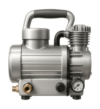 Lightweight aluminum direct-drive piston compressor for easy transport.