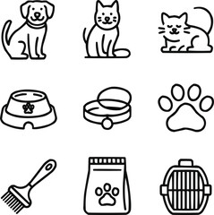 Pet Care Outline Icons – Dogs, Cats, and Essentials