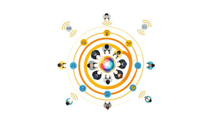 Fototapeta premium Global Business Teamwork and Digital Collaboration Concept with Network Icons