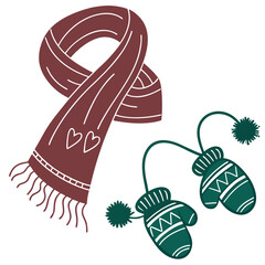 A cozy winter scene featuring a scarf and mittens