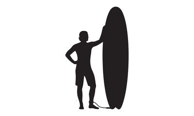 Surfer standing with surfboard silhouette