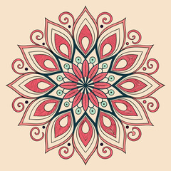 Elegant mandala design with floral elements and intricate patterns in red tones