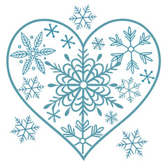 Heart shape filled with snowflakes