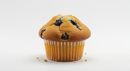 Freshly baked blueberry muffin isolated on white background, a delicious treat