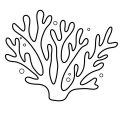 Obraz premium Cute coral under the sea black doodle outline.