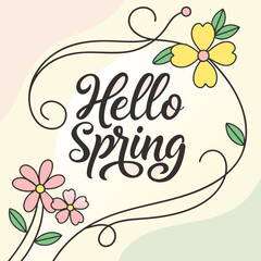 Hello spring floral design with yellow and pink flowers