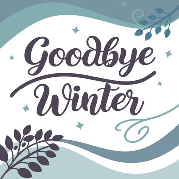 Goodbye winter illustration with swirls and stars on a