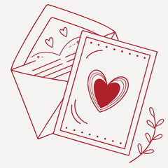 Love card and envelope with heart design on light background