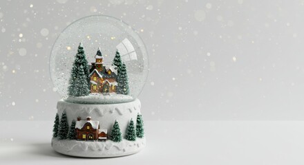 Snow globe with a miniature winter village isolated on white background, christmas concept