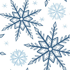 Seamless pattern of blue snowflakes for winter