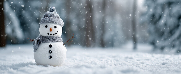 Snowman in a winter landscape with copy space