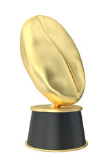 Golden trophy with coffee bean on transparent background