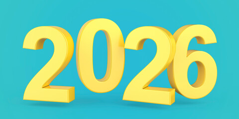 Happy New Year 2026 card with yellow numbers on turquoise background