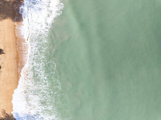 Beautiful beach sea in summer season,Travel and nature environment concept,Sea beach background Top view sandbar image from drone camera wide angle