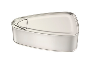 Side view of tin can containing ham, fish, or other food on transparent background
