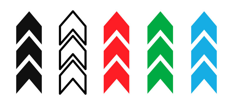Set of directional road and navigation arrows in simple vector style. Icons representing traffic, military and movement indicators. Halftone effect arrow symbols showing speed and direction.