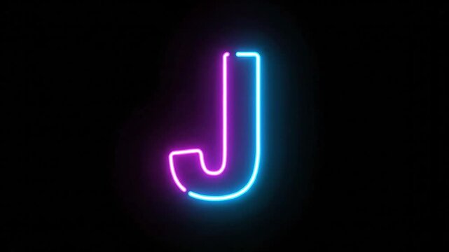 Neon Letter J Glowing in Pink and Blue on Black Background.