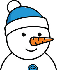 Cheerful snowman wearing a blue hat with a carrot nose on a light background
