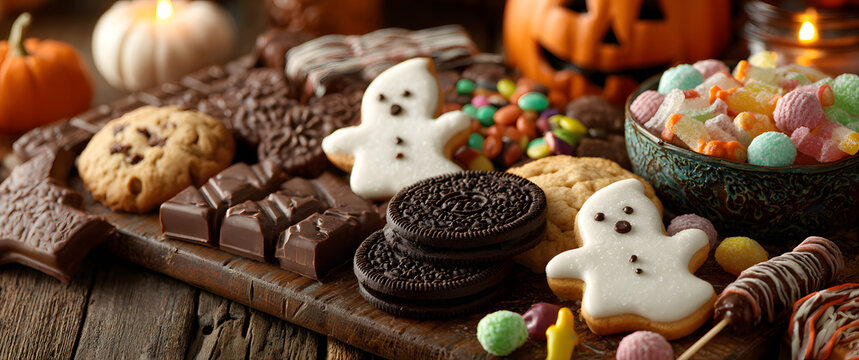 Halloween concept with cookies and candies