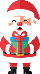 Cheerful santa claus holding a christmas gift with a happy expression on his face