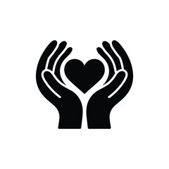 Two open hands cupping a black heart symbol