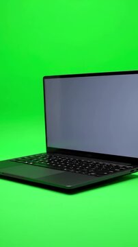 Side Profile Frameless Laptop Rotation and Hinge Action with screen computer opening the display video includes a green luma matte mask tracking layer 60fps 4k uhd distortion, overlay, glitch, static