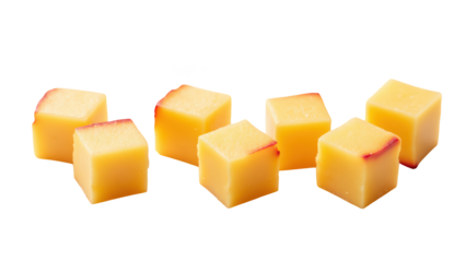 Delicious cheese cubes arranged artistically, showcasing vibrant yellow color and smooth texture, perfect for snacking or garnishing
