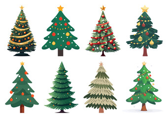 Obraz premium PNG Festive colorful Christmas tree illustrations, element set on transparent background